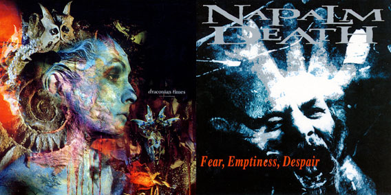 CD Covers: Draconian Times by Paradise Lost and Fear, Emptiness, Dispair by Napalm Death